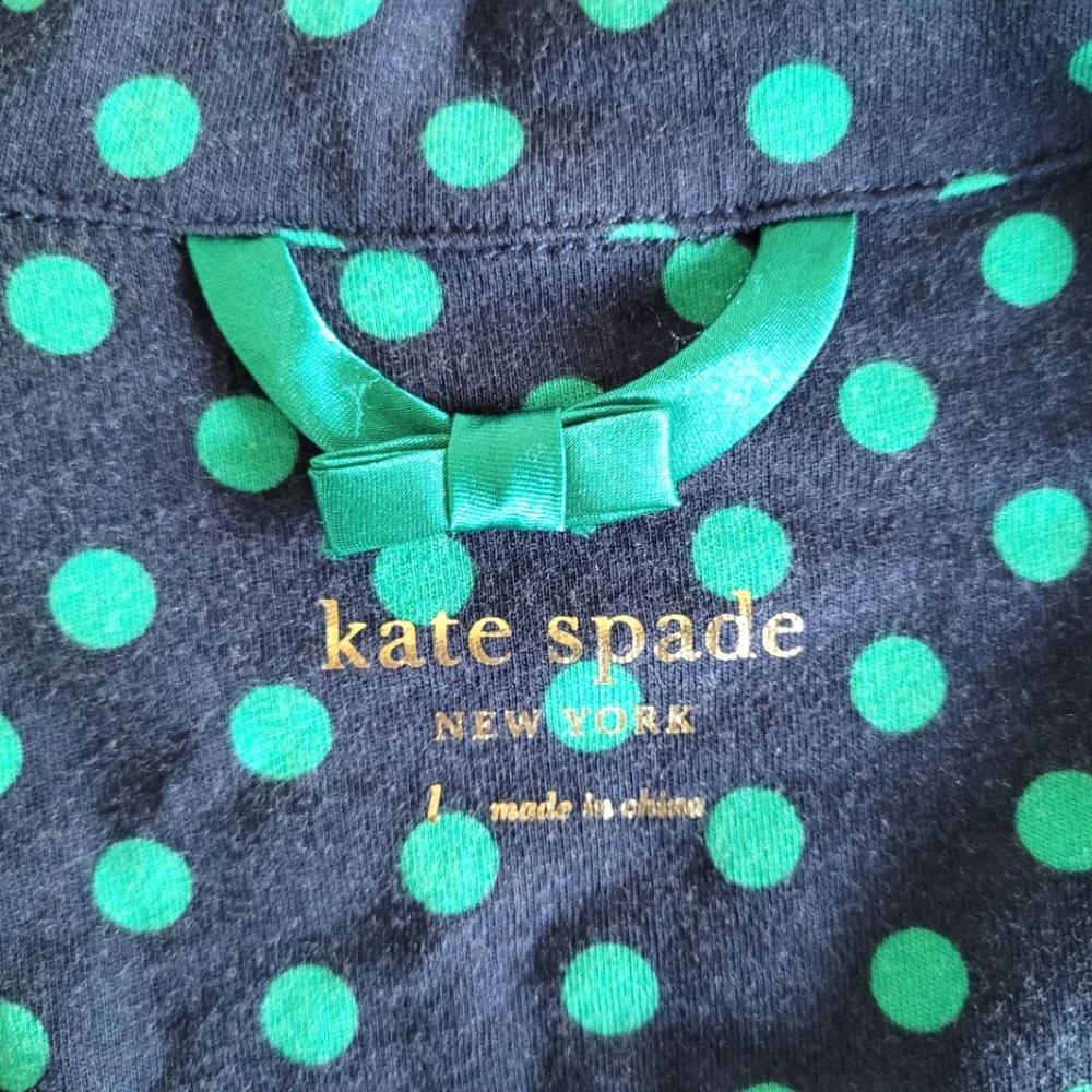 Kate Spade Polka Dot Button Up Pajama Top Blue Womens Large
